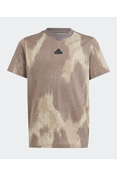 adidas تي شيرت مطبوع عليه شعار جونيور فيوتشر أيقونز بالكامل - بني