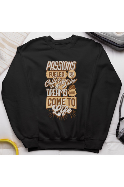 MAGORS سترة رياضية بأكمام طويلة مطبوعة عليها 'Dreams Fueled Coffee' مصنوعة من...