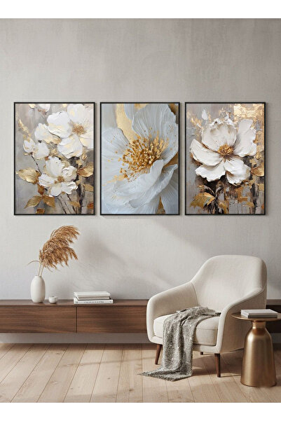 Linacci Σετ 3 τεμαχίων με μαύρο μεταλλικό πλαίσιο και χρυσό γυαλί λουλουδιών