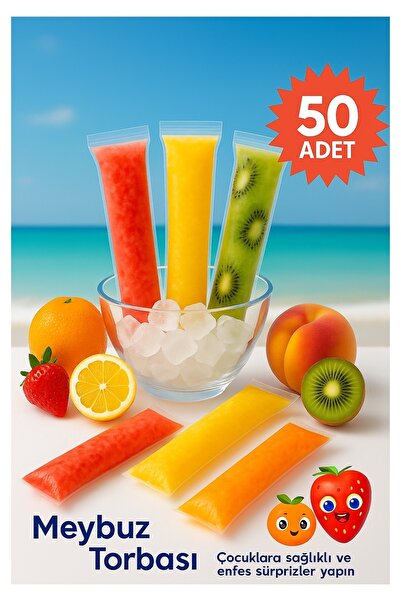 COLORPAK Meybuzz Torbası 50 adet Kilitli Dondurma Poşeti 5.5x22cm Ev Yapımı Buzlu Atıştırmalık Meybuzz Poşeti