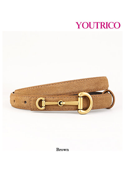 Youtrico حزام نسائي رفيع من الجلد الطبيعي - مشبك معدني مثقب