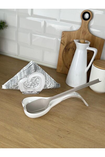 Okyanus Home Double Print Ladle Spoon Rest and Napkin Holder White