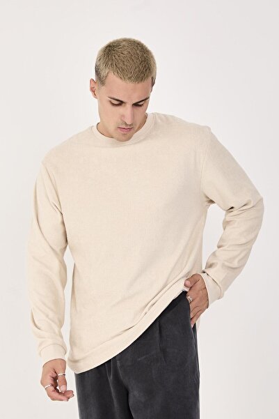 Store 100% Cotton Men's Crew Neck Oversize Ribbed Fabric Long Sleeve Sweatshirt