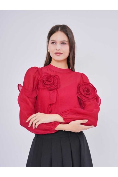 SERPİL Gül Detaylı Şifon Bluz 40648
