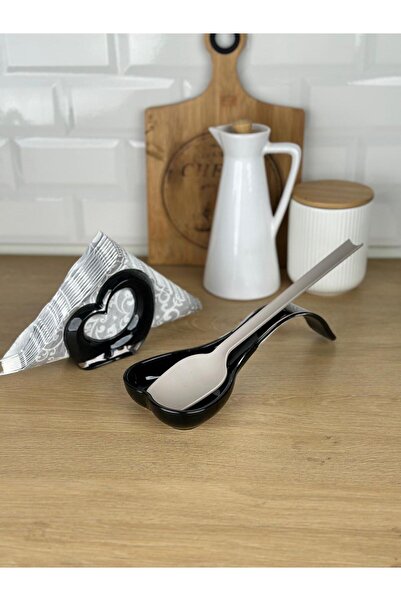Okyanus Home Double Print Ladle Spoon Rest and Napkin Holder Black
