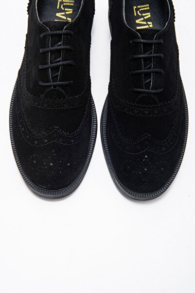 LuviShoes Avra Black Suede Genuine Leather Women's Oxford Shoes