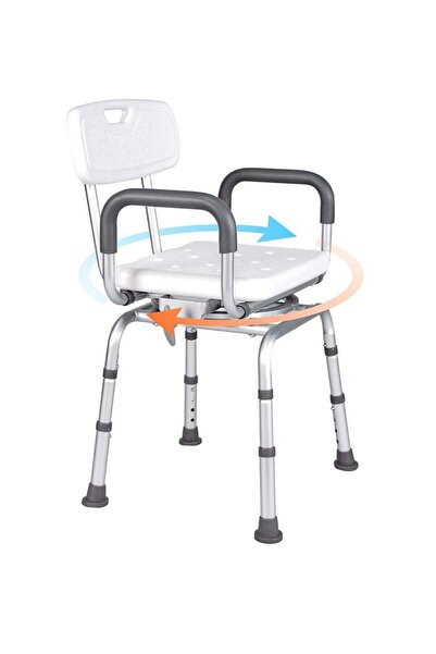 COOYA 360 Degree Shower Chair Swivel,Portable Seat with Armrests and Back, Adjustable Height Seat(White)