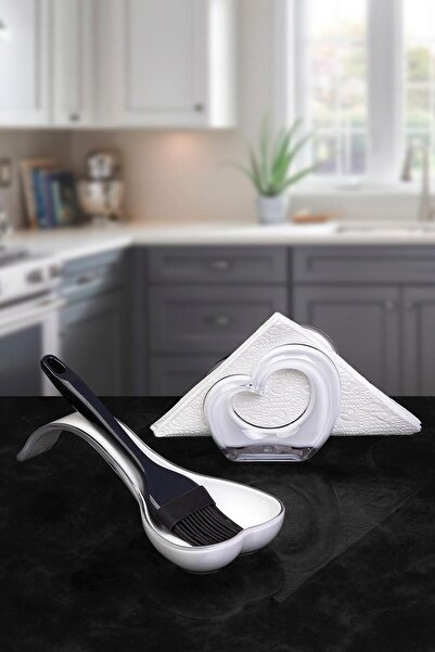 Okyanus Home Double Print Ladle Spoon Rest and Napkin Holder White