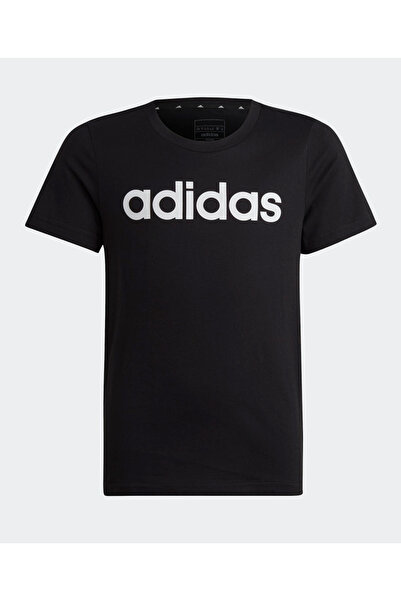 adidas تي شيرت قطني بشعار خطي من Essentials - أسود