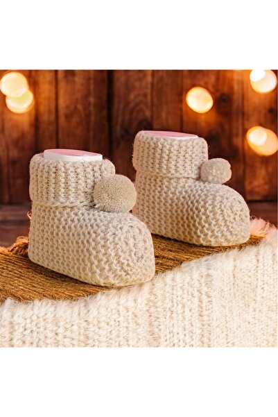 Armino أحذية تريكو للأطفال من عمر 0-6 أشهر، أحذية محبوكة، هدية، لون بيج مع كر...