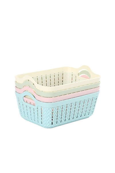 Lawazim 4-Piece Plastic Storage Basket Set 19.5x14x7cm - Multicolored Rectangular Organizers