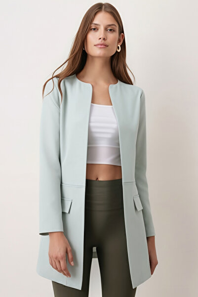 armonika Γυναικείο μακρύ μπουφάν με ραμμένη μέση με μέντα ARM-26K001017