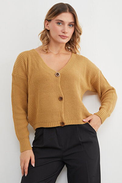 Fulla Moda Πλεκτή ζακέτα με κουμπιά V λαιμόκοψη