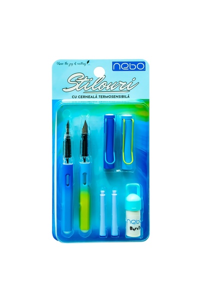 NEBO Stilouri cu cerneala termosensibila + rezerve, 2 buc/blister, albastre -