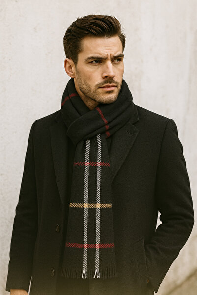 MEKİK BUTİK Κόκκινο ριγέ ανδρικό κασκόλ / κασκόλ