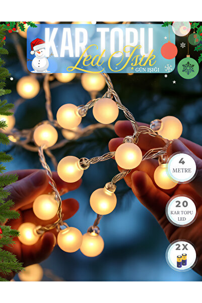 nextbuy Kar Topu Led Işık 4 Metre 20 Led 3x Pilli Yılbaşı Ağaç Aydınlatma Süs...