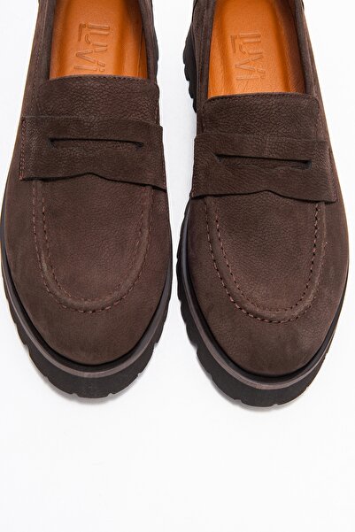 LuviShoes Γυναικεία Loafer παπούτσια VIONEL καφέ Nubuck από γνήσιο δέρμα