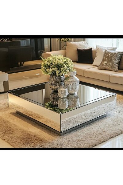 LUXURY VİLLA LUXURY KOMPLE GÜMÜŞ AYNALI ORTA SEHPA 90X90 YÜKSEKLİK 30CM