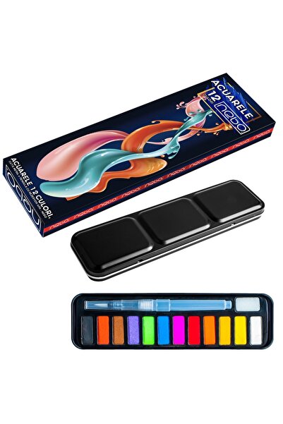 NEBO Ακουαρέλες 12 χρωμάτων, μεταλλικό κουτί + πινέλο με δεξαμενή νερού -