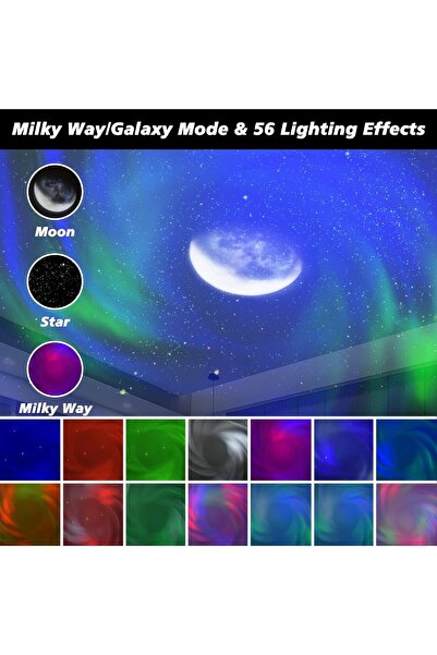 Fipka PRECHANA Flying Saucer Galaxy Projector Aurora Projector 2-in-1, Star Projector with 56 Light Effect