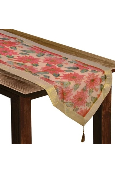 OEM Christmas decorative runner, size 140 x 35 cm, Poinsettia model