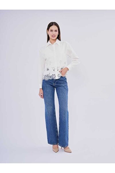 SERPİL Dantel Nakış Detaylı Uzun Kollu Kadın Gömlek 40835