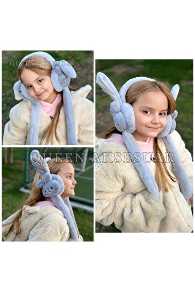 QUEEN AKSESUAR Cute Stellalou Long-Eared Moving Pump Bunny Plush Earmuffs Gre...