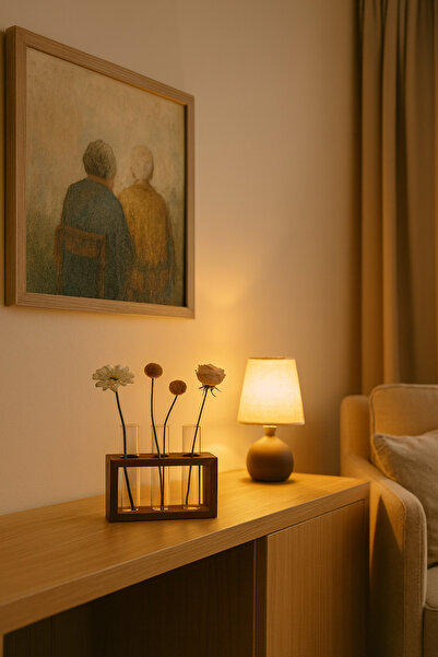 WOODY WOOD DESİGN Tube Serisi Masaüstü Dekoratif Vazo, Cam Tüplü Vazo, Dekoratif Tüplü Vazo, Baharatlık