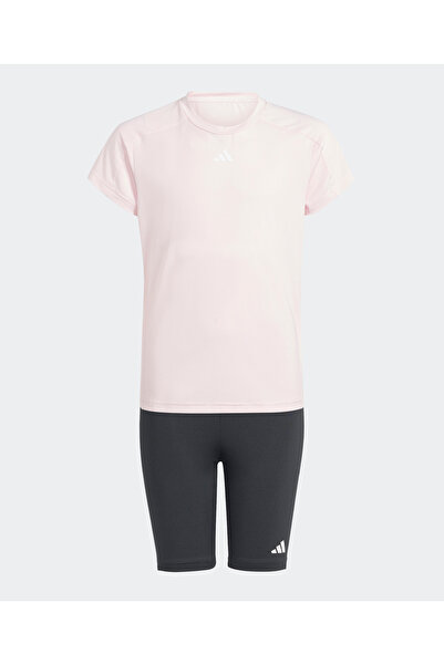 adidas Junior Train Essentials T-Shirts And Shorts Set - Pink & Black
