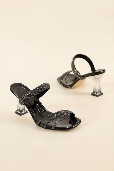 Firibu صنادل نسائية بكعب شفاف مرصع بالأحجار، أحذية سهرة بكعب، شباشب