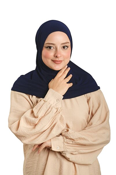 HÜRREM BONE Eșarfă practică, gata de purtat, cu armături tubulare, din două piese, albastru bleumarin, Sandy Plain 2501_02