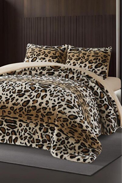 Çeyiz Diyarı Leopar Tavşan Tüyü Çift Kişilik Yatak Örtüsü 220x240 Cm