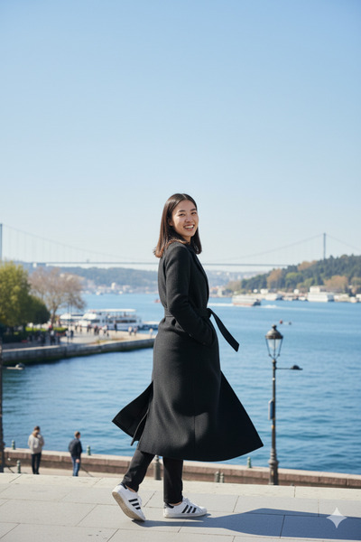 LİMABEL Bsr Black Coat with Belted Pockets Knee Length Comfortable Long Cashmere Winter Women's Coat-7