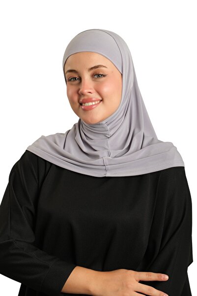 HÜRREM BONE Eșarfă practică gri, gata de purtat, cu armături, dublă, pentru hijab, Sandy Plain 2501_15