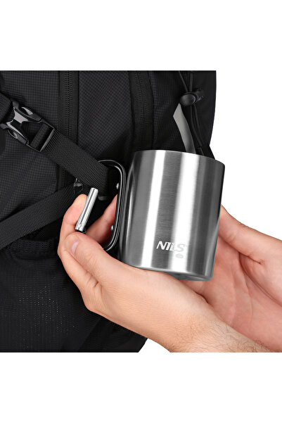 Other NC17110 CAMPING CUP WITH CARABINER 330 ML STAINLESS STEEL BLACK NILS CAMP