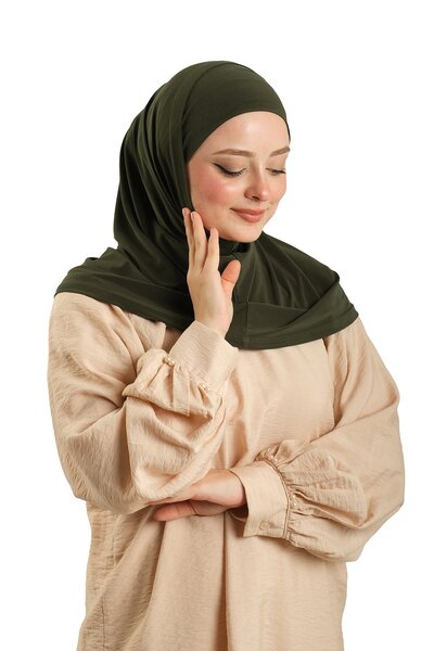 HÜRREM BONE Χακί πρακτικό και προετοιμασμένο διπλό μαντήλι χιτζάμπ με σωλήνες, μονόχρωμο Sandy 2501_09