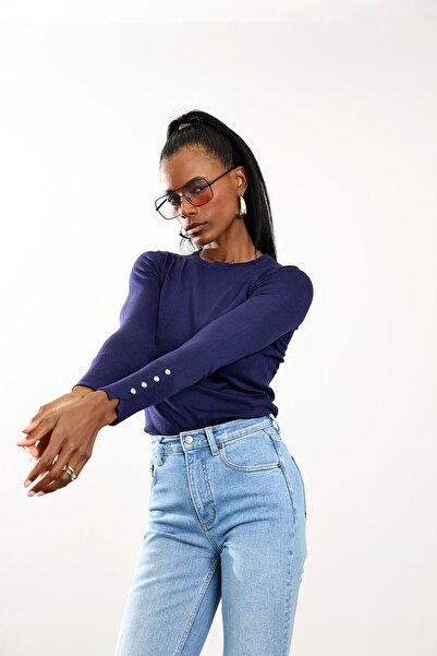 5in1Canpolat Πουλόβερ με απλό πλεκτό σχέδιο σε μπλε ναυτικό