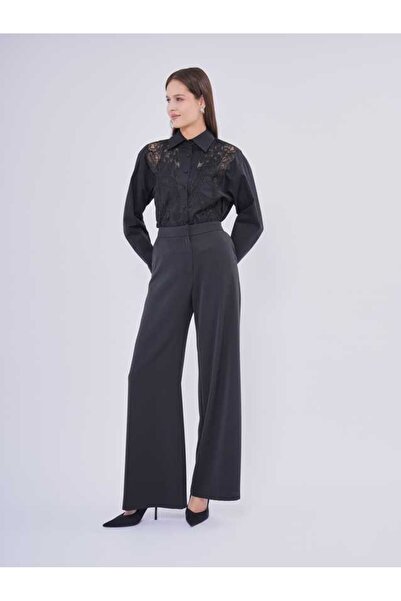 SERPİL Dantel Detaylı Uzun Kollu Klasik Yaka Kadın Gömlek 40800