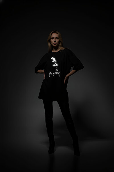 Angels Passion Reflektörlü Atatürk Baskılı (Silüet) Atatürk İmzalı (Gazi Mustafa Kemal) Oversize Tshirt