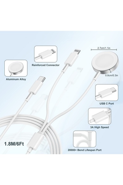 NARİTA iWatch Akıllı saat Telefon iPhone & Saat Apple iwatch TYPE C & Lightning Şarj 2'si 1 arada