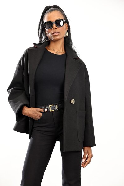 5in1Canpolat Black Oversize Cashmere Coat