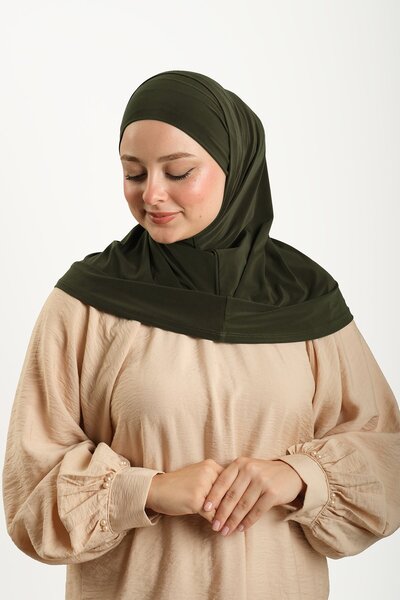 HÜRREM BONE Χακί πρακτικό και προετοιμασμένο διπλό μαντήλι χιτζάμπ με σωλήνες, μονόχρωμο Sandy 2501_09