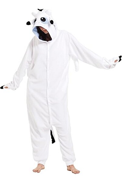 GUTURRIS Pijama unisex intreaga, model dragon, alb, marimea L,