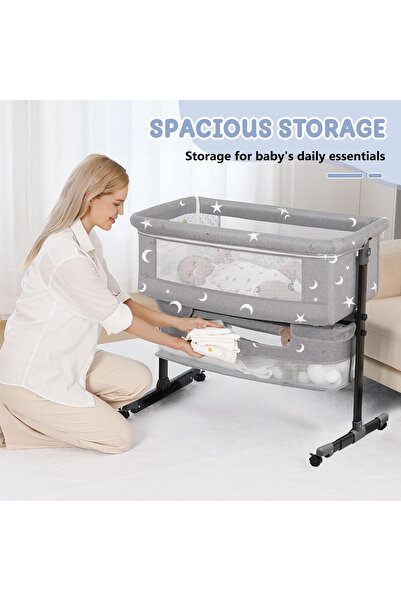 Sheinhome Adjustable height multifunctional crib, rocking cradle to soothe sleep