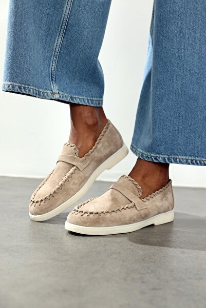 5in1Canpolat Light Mink Suede Knitted Moccasin 25396