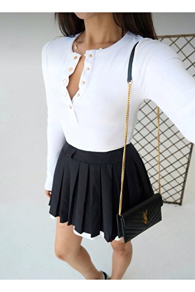 sinemcebutik Uzun Gold Düğmeli Detaylı Bluz