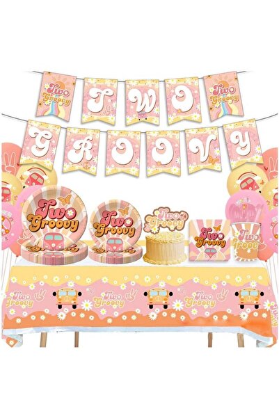 COOYA Party Decoration Tableware Set Includes Tablecloth Birthday Banner Hippie Daisies Paper Plates