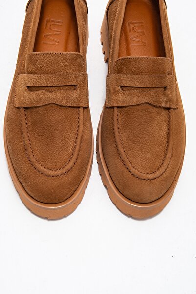 LuviShoes Vionel Tan Nubuck Genuine Leather Women's Loafer Shoes