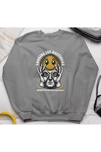 MAGORS الإنسان يبحث عن السعادة سترة رياضية من القطن المطبوع بأكمام طويلة وياق...