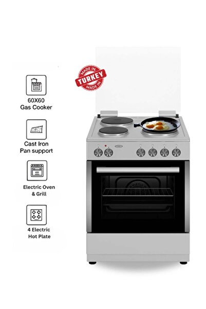 Venüs Venus 60x60 cm Stainless Steel Cooking Range | 4 Electric Hotplates | Electric Oven & Grill with Dou